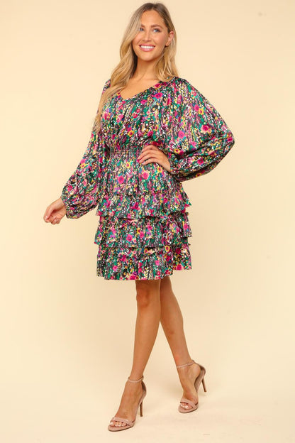 Floral Long Sleeve Tiered Mini Dress – Elegant, Vibrant & Perfect for Fall