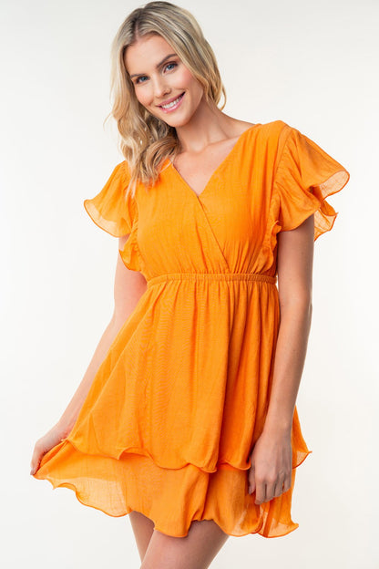 Bright Orange Ruffle Sleeve Wrap Dress – Flowy, Vibrant & Perfect for Summer