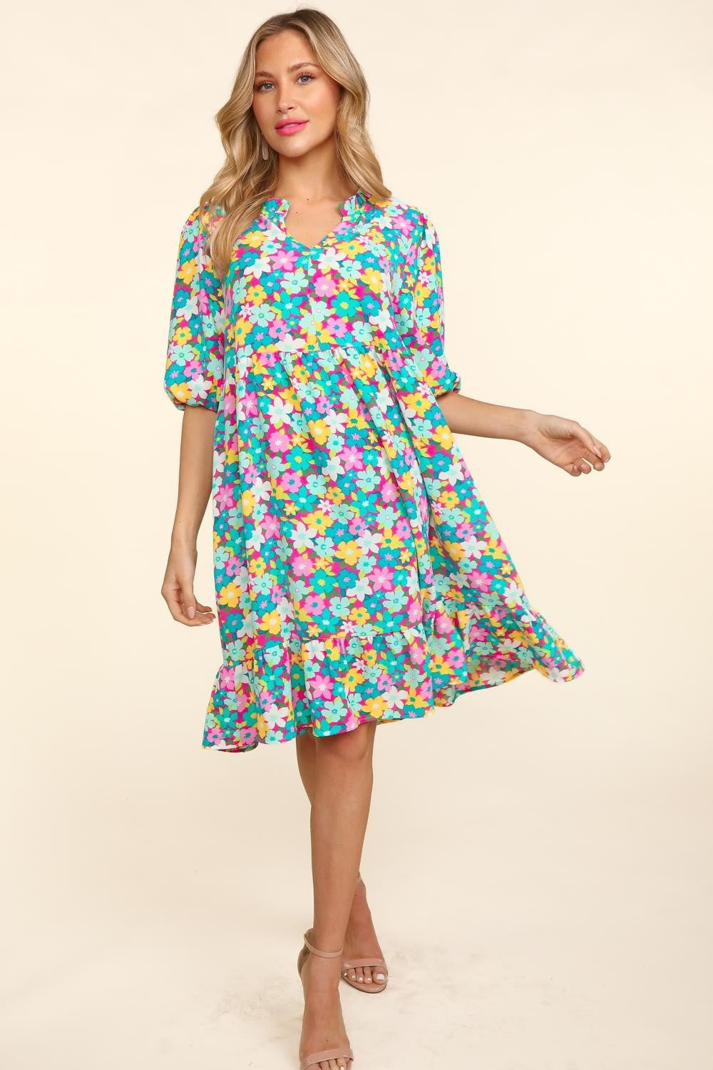 Bright Floral Print Babydoll Dress – Vibrant, Fun & Perfect for Any Occasion