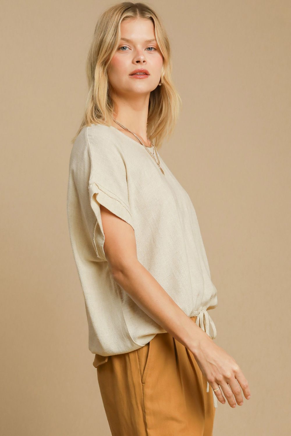 Beige Linen Drawstring Top – Lightweight, Stylish & Perfect for Everyday Wear