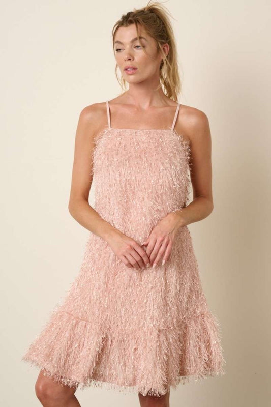 Blush Pink Feathered Cocktail Dress – Elegant, Flowy & Party-Ready