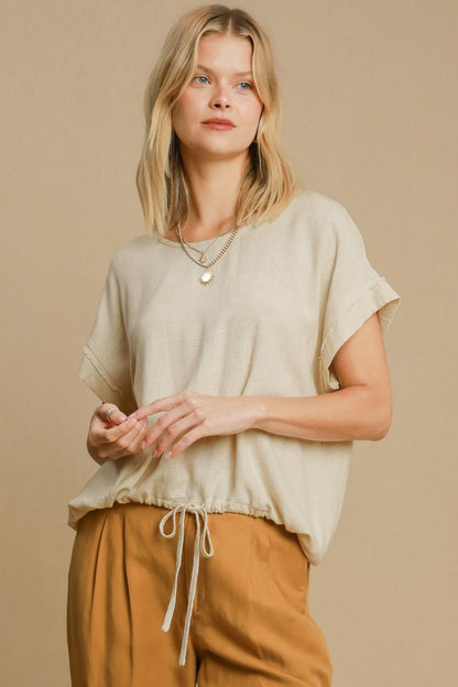 Beige Linen Drawstring Top – Lightweight, Stylish & Perfect for Everyday Wear