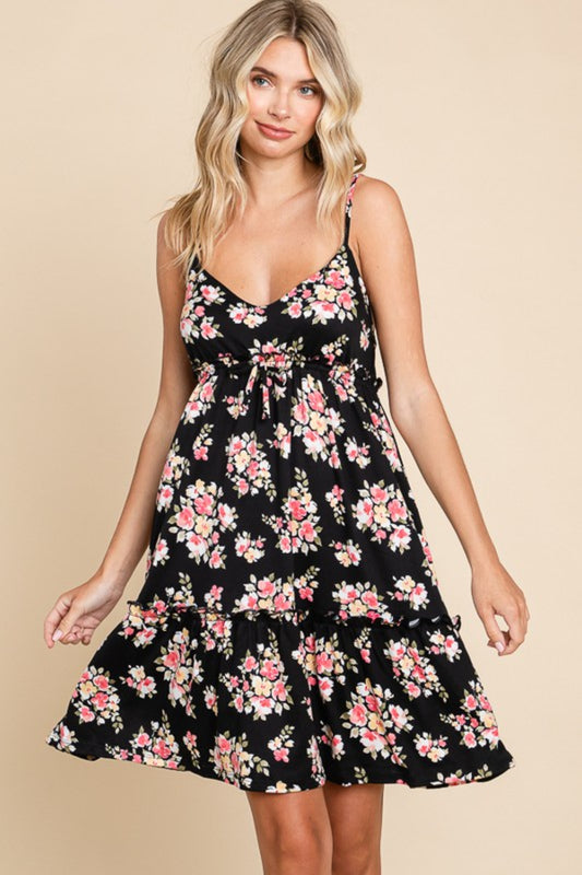 Black Floral Spaghetti Strap Mini Dress – Flowy, Feminine & Effortless Style