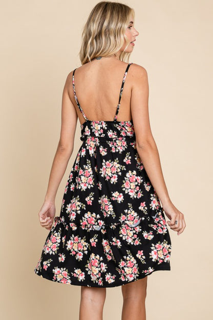 Black Floral Spaghetti Strap Mini Dress – Flowy, Feminine & Effortless Style