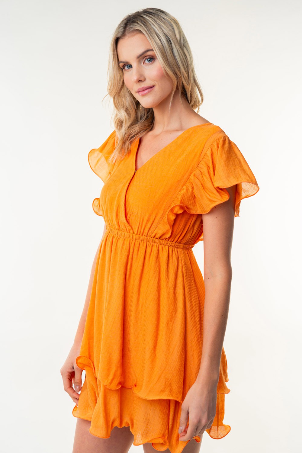 Bright Orange Ruffle Sleeve Wrap Dress – Flowy, Vibrant & Perfect for Summer