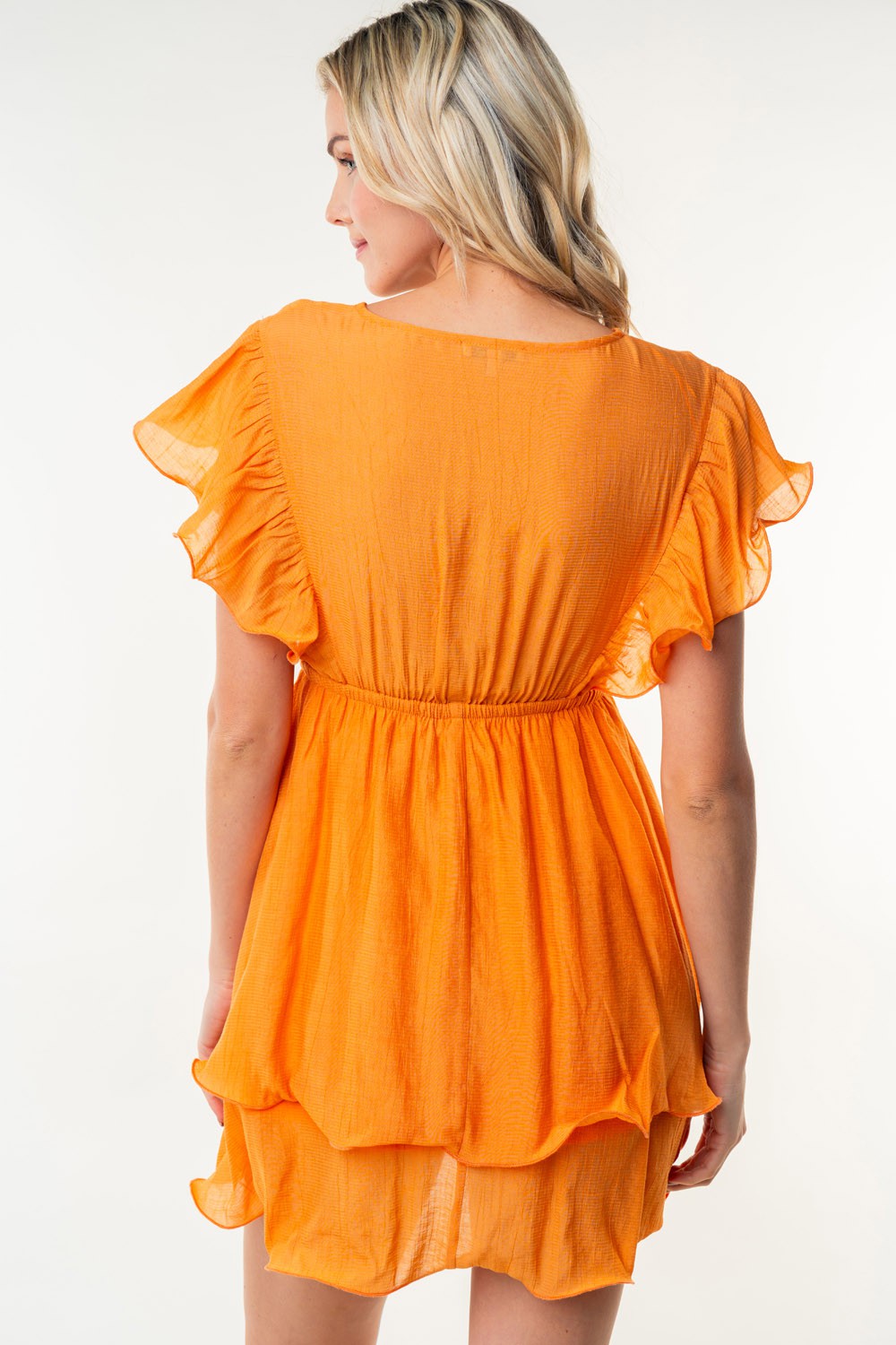 Bright Orange Ruffle Sleeve Wrap Dress – Flowy, Vibrant & Perfect for Summer