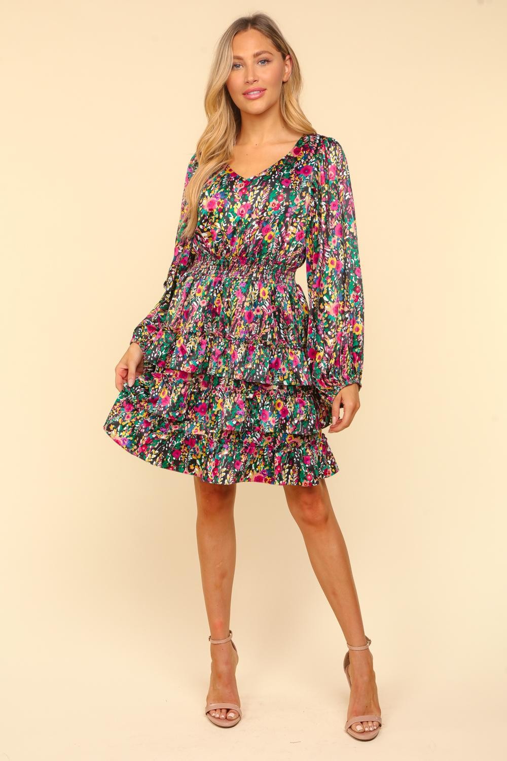 Floral Long Sleeve Tiered Mini Dress – Elegant, Vibrant & Perfect for Fall