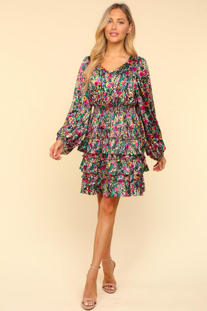 Floral Long Sleeve Tiered Mini Dress – Elegant, Vibrant & Perfect for Fall