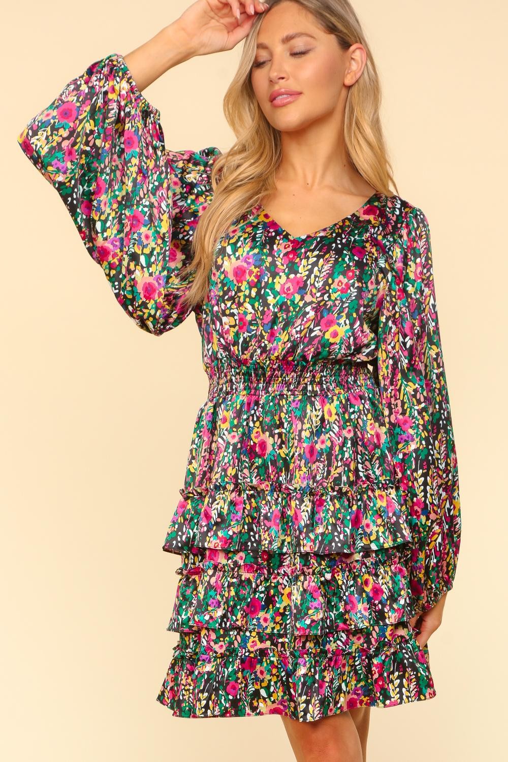 Floral Long Sleeve Tiered Mini Dress – Elegant, Vibrant & Perfect for Fall